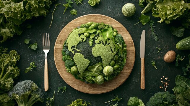 A globe on a plate with a fork and knife on a light background, a World Food Day wallpaper concept