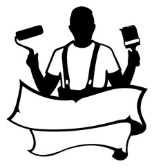Man with Paint Brush SVG, Painter SVG, Banner SVG, Worker Builder SVG, Paint Brush SVG
