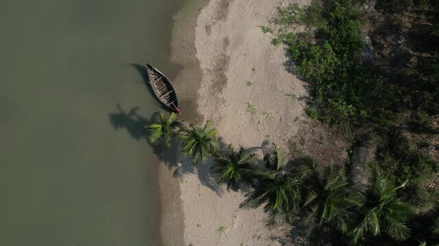 Aerial view of Bangladeshi moon fishing boats, Chittagong, Ukhia, Bangladesh