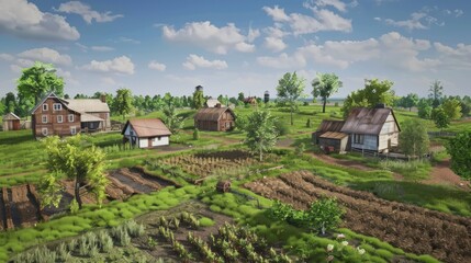 Obraz premium Rural Village Homes with Farmland