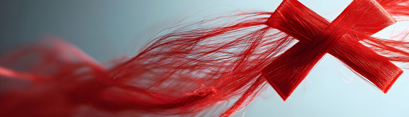 Red Thread Connection: Intertwining Red Threads Forming an AIDS Ribbon on a Plain Background | Photo Stock Concept
