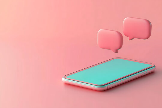 A smartphone displays floating message bubbles, representing digital communication.