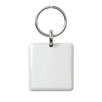A white key chain with a silver ring