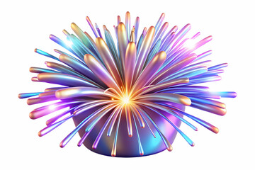 Obraz premium 3D Holographic Fireworks Burst Concept: Stunning Medium Shot of Explosive Holograms Against White Background with Copy Space for Creative Projects