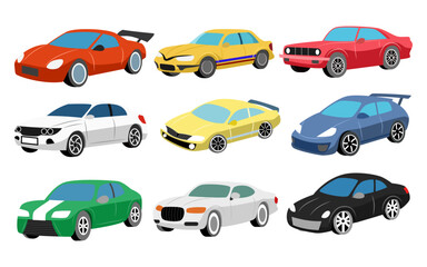 Collection of vehicle icons including cars, trucks, vans, buses, and more, in a simple vector design