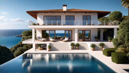 Fototapeta premium luxury hotel in the morning, luxury hotel pool 
