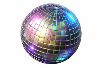 Holographic Disco Ball Close-Up: Mesmerizing Glowing Light Beams and Stunning Reflections Against White Background - Perfect for Photo Stock Concept