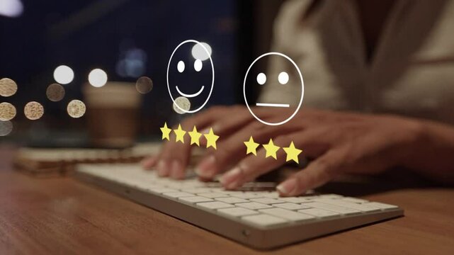 User give rating to service experience on online application for Customer review satisfaction feedback survey concept.

