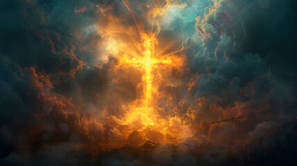 Illustrate the cross with rays of light spre. AI generated