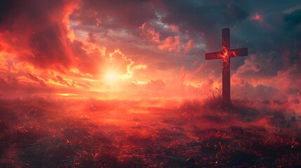 Illustrate the cross with rays of light spre. AI generated