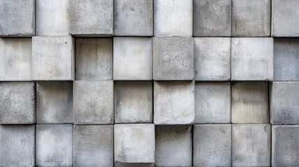 Close-up of concrete blocks arranged in a modern grid pattern creating a robust textured background with industrial appeal