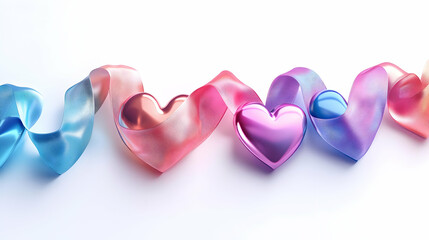Fototapeta premium 3D Holographic Ribbon and Heart Elements for World AIDS Day - Vector Design for Infographics & Promotional Materials | Isolated Icons