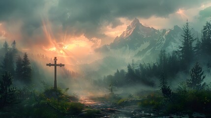 Illustrate the cross with rays of light cutt. AI generated