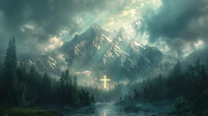 Illustrate the cross with rays of light cutt. AI generated