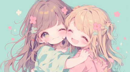 Chibi Anime Cute Girls in Love – Adorable Romance Art