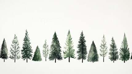 Obraz premium Christmas minimalistic pattern with painted fir trees. winter pattern. Simple Christmas trees with thin clean lines on a white background.