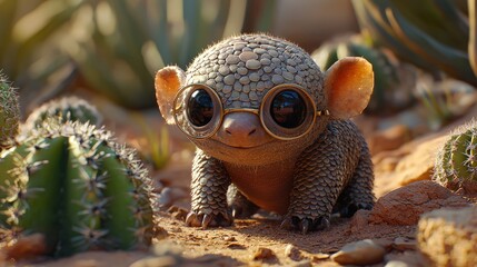 Obraz premium Baby armadillo with small round glasses