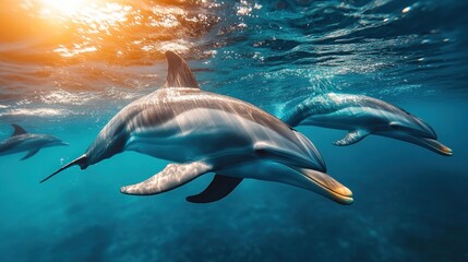 Obraz premium Dolphins Swimming in the Ocean