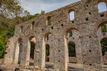 Ancient Roman city ruins in town of Butrint, Albania. This Archeological site is World Heritage Site by UNESCO. Traveling in Albania, Europe.