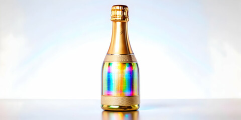 Fototapeta premium Stunning Flat Holographic Champagne Bottle Capsule � Close-Up Vector Illustration with Futuristic Design & Vibrant Details on White Background for Smart Business Use