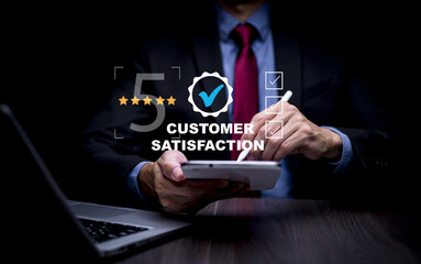 Concept of satisfaction rating.Quality and standards in customer service.User satisfaction.Customer service experience and business satisfaction survey.