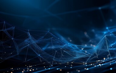 Abstract digital background with glowing blue lines and points.
