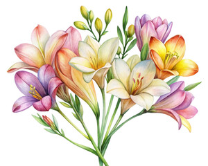 Beautiful Watercolor Freesia Flower &ndash; Petal and Plant Illustration for Design