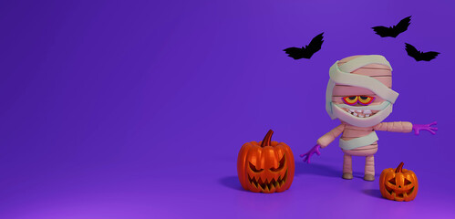 Halloween background. Holiday Halloween poster, web banner, greeting card, cover for party invitation. Bright realistic 3d pumpkins.