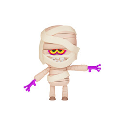 Cute cartoon character of mummy on Halloween. 3d render.