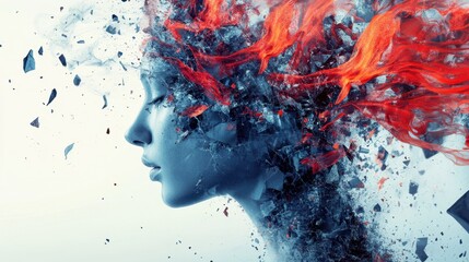 Conceptual visual of fragmented memories and mental recovery represented through abstract shapes and fluid patterns evoking emotional depth