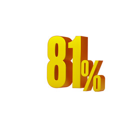 3d illustration of golden number 81 percent or 81% isolated on white background. 3d render.