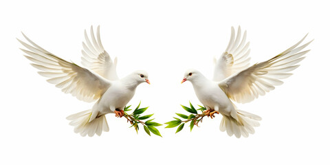 Obraz premium Flat Vector Illustration of Two Floating Doves with Olive Branches Symbolizing Peace and Freedom for Human Rights Day - Weightless & Calming Design