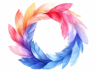 Naklejka premium Flat Holographic Feather Frame Design: Elegant Vector Illustration with Open Copy Space for Nature-Themed Events and Announcements