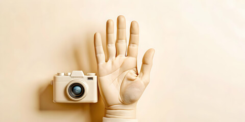 Flat Vector Illustration of a Beige Background Featuring an Open Hand Icon Symbolizing Support and Human Rights Dignity with Ample Copy Space for Human Rights Day Messaging