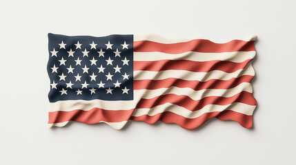 Obraz premium An American flag with a 3D wavy effect, featuring white stars on a blue background and red and white stripes, set against a plain background.