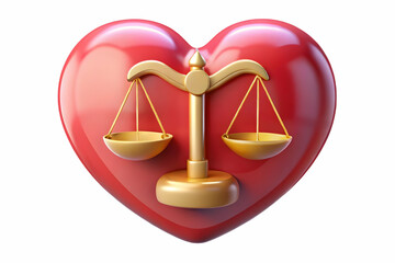 3D Isolated Heart with Scales of Justice Icon - Love and Justice Symbol for Human Rights Day - Modern Vector Design on White Background