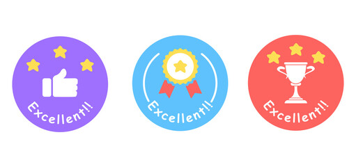 excellent rewards badges set vector icons