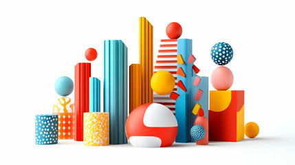 Colorful 3D Abstract Calendar Elements for 2025: Dynamic Shapes and Patterns Ideal for Infographics, Isolated on White Background