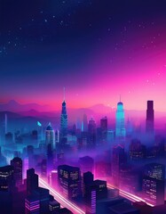 Neon cityscape at night