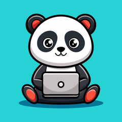 Download Cute Panda Playing On Laptop Cartoon Vector Icon Illustration Eps File For Design.