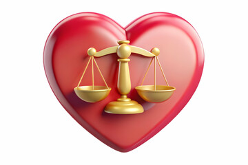 3D Isolated Heart Icon with Scales of Justice for Human Rights Day - Symbolizing Love and Equality, Modern Vector Design for Infographics