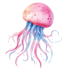 Fototapeta premium Jellyfish watercolor clipart illustration isolated