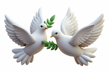 Obraz premium Flat Two Floating Doves with Olive Branches Isolated: Symbolizing Peace and Freedom for Human Rights Day in a Simple Vector Illustration