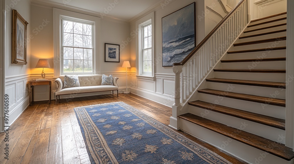 Sticker classic hallway with staircase and rug