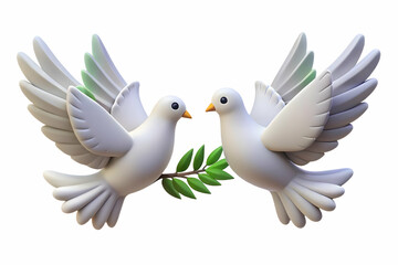 Flat Vector Illustration of Two Floating Doves with Olive Branches Symbolizing Peace and Freedom for Human Rights Day - Weightless and Serene, Isolated on White Background