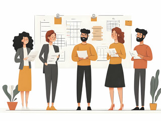 Flat Candid Creative Collaboration: Team Brainstorming Ideas for 2025, Showcasing Energy and Calendar References in a Smart Business Tone - Vector Illustration