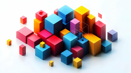 Obraz premium Vibrant 3D Geometric Shapes Calendar Background Design for 2025: Overlapping Colors, Modern Aesthetic, Structure and Creativity Combined