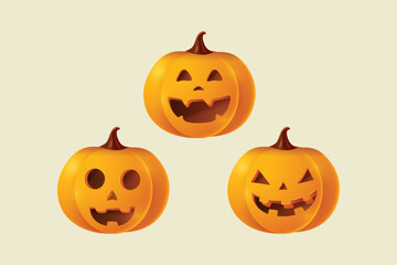 Halloween Pumpkin Face Emoji. 3D Halloween Theme Concept Vector Illustration