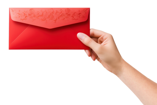 PNG Hand giving red envelope mail white background celebration.