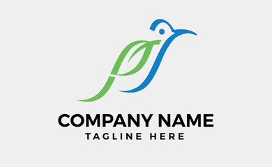 modern bird with green leaf logo - vector illustration, on white background, Minimal logo Branding design, illustration.